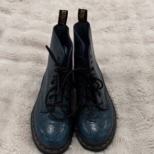 Dr. Martens Blue Snakeskin Pascal Lace-Up Boots